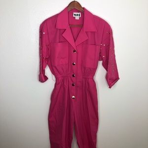 Vintage hot pink jumpsuit romper pantsuit size 8